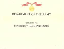 Army Superior Civilian Service Award medal Certificate