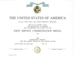 Genuine Joint Service Commendation Award Medal Certificate