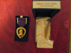 WWII Purple Heart Military Award Medal Genuine Vintage WW2 with blue cardboard box