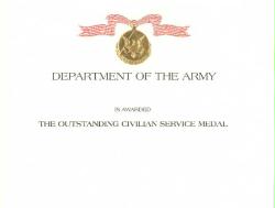 Army Outstanding Civilian Service medal Certificate