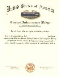 Army Combat Infantry Badge Certificate