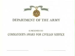 Army Commander's Award for Civilian Service Certificate