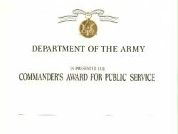 Army Commander's Award for Public Service Certificate