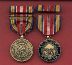 WWII 50th Anniversary Commemorative medal with ribbon bar