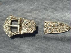 Large Brass Viking Belt Buckle and Tip Set